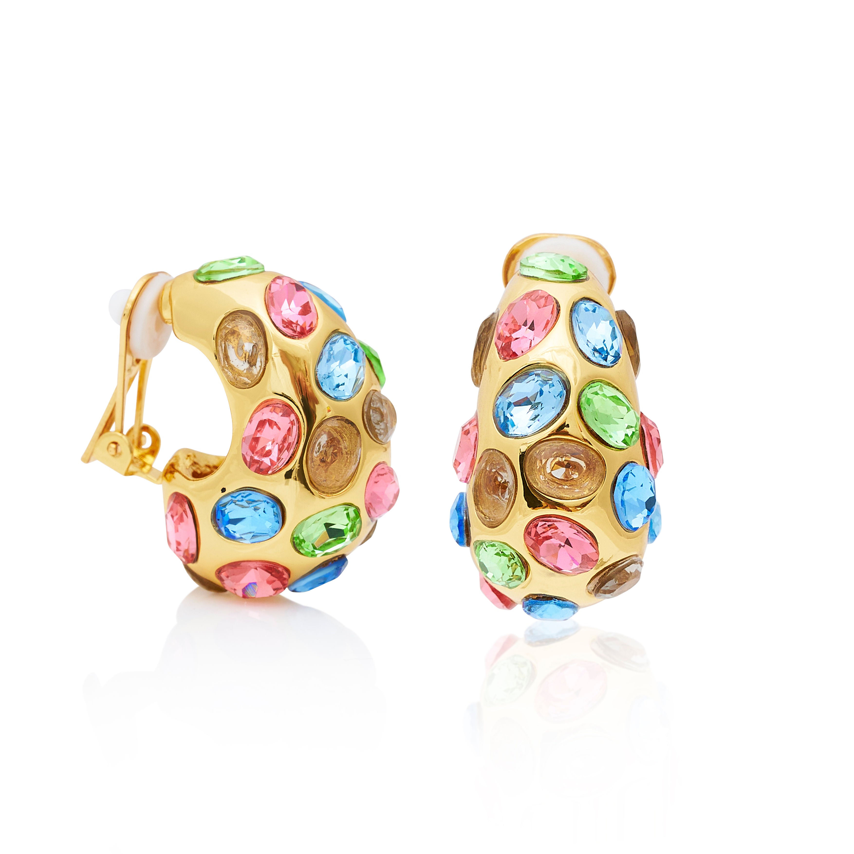 Gold & Pastel Gemstone Clip Earrings