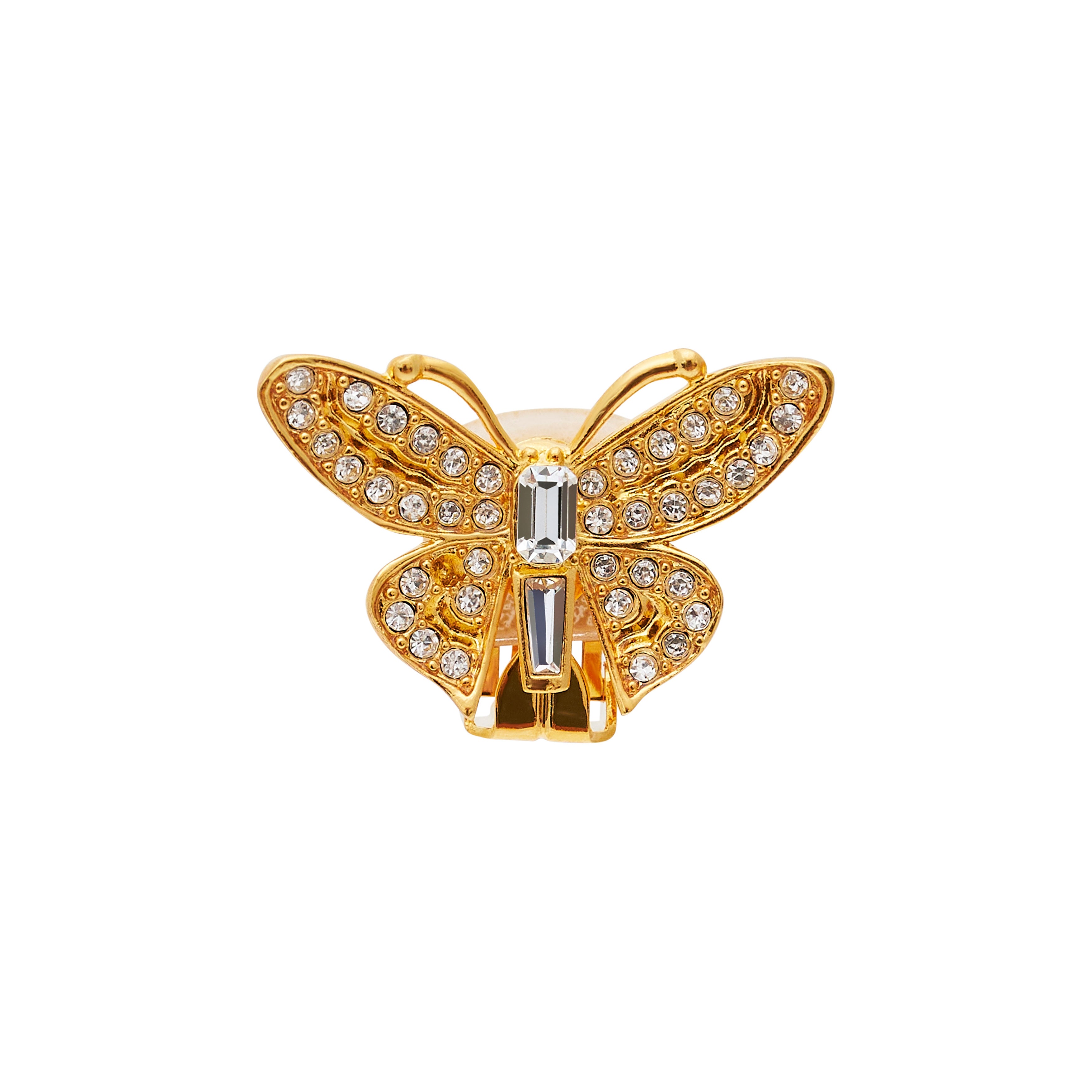 Gold & Crystal Butterfly Clip Earrings