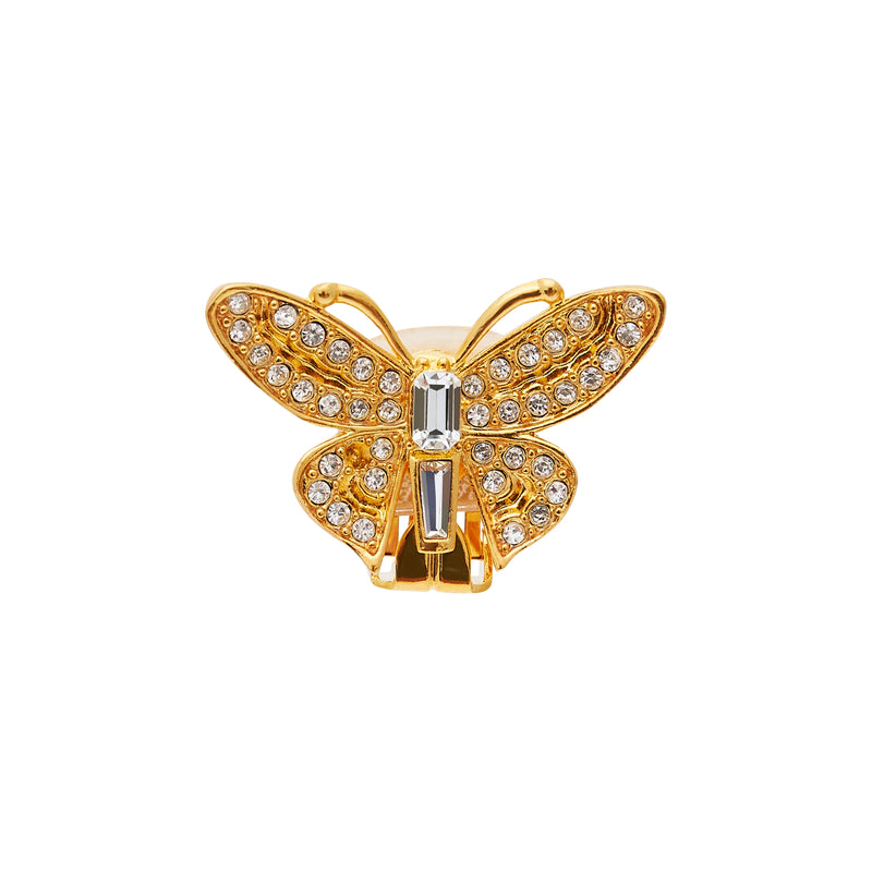 Gold & Crystal Butterfly Clip Earrings