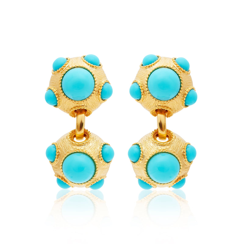 Satin Gold & Turquoise Center Drop Clip Earrings