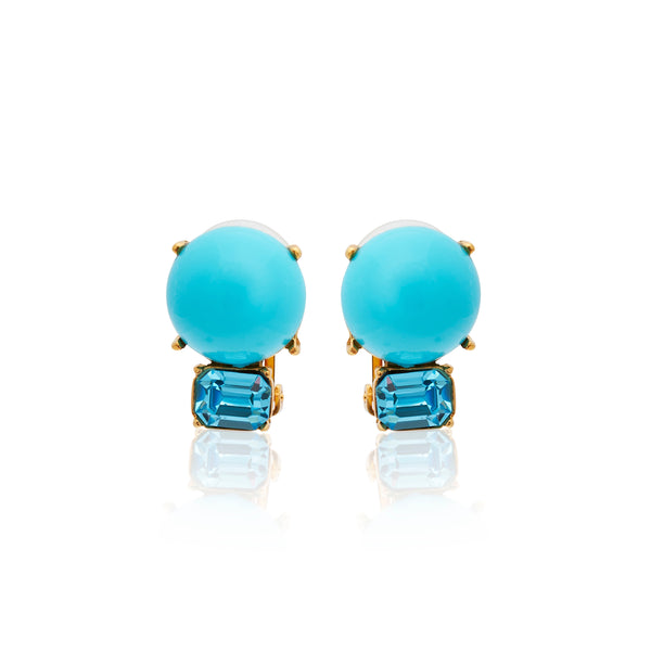 Turquoise & Aqua Gold Clip Earrings