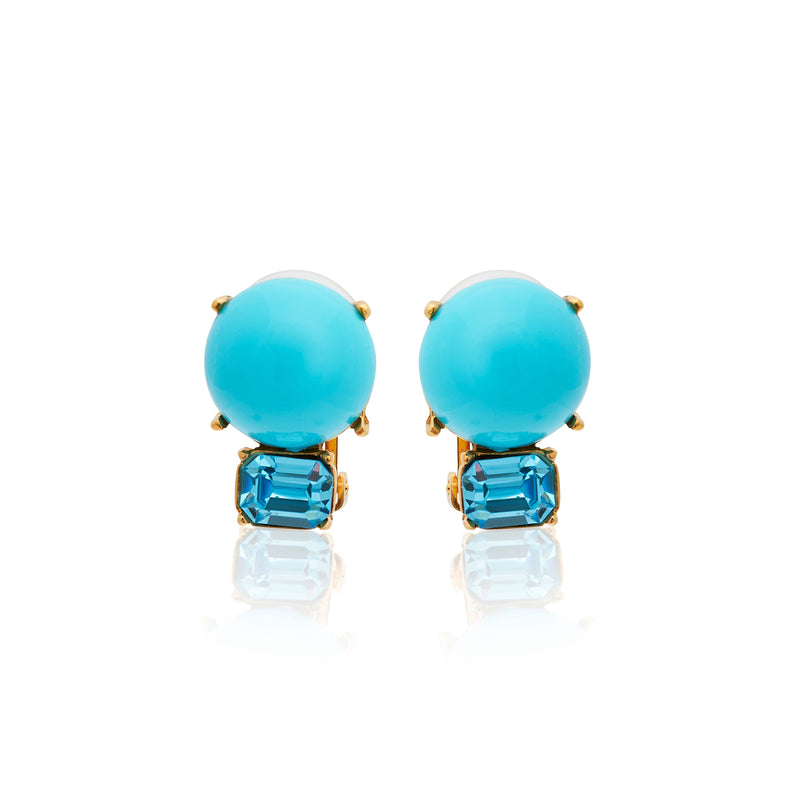 Turquoise & Aqua Gold Clip Earrings