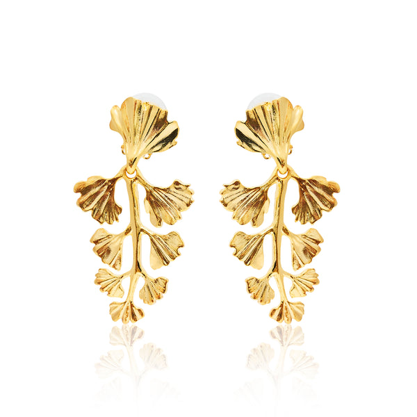 Gold Leaves & Vine Drop Clip Earrings