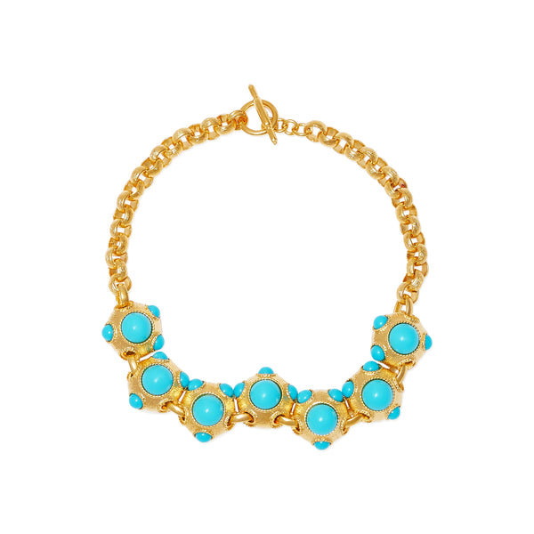 Satin Gold & Turquoise Center Necklace