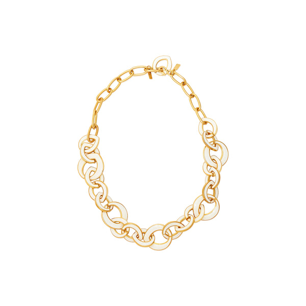 Polished Gold & White Enamel Link Necklace