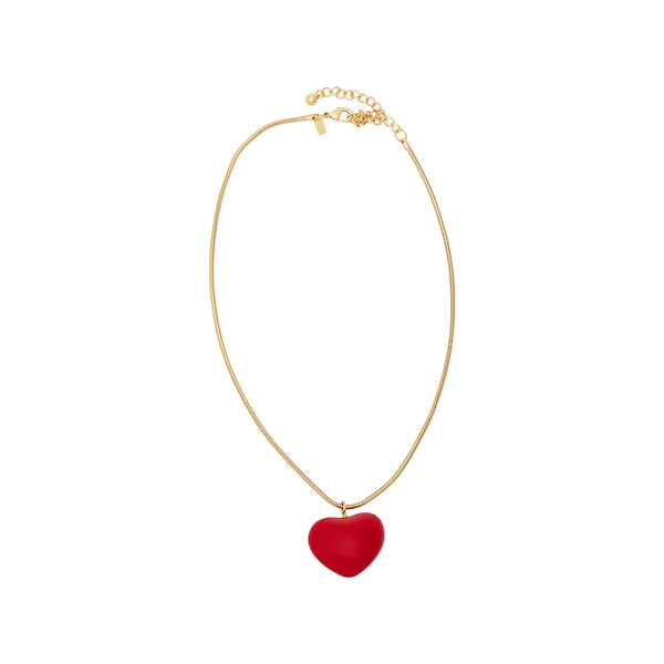 Gold & Red Heart Pendant Necklace