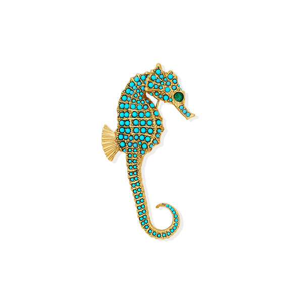 Turquoise & Gold Seahorse Pin