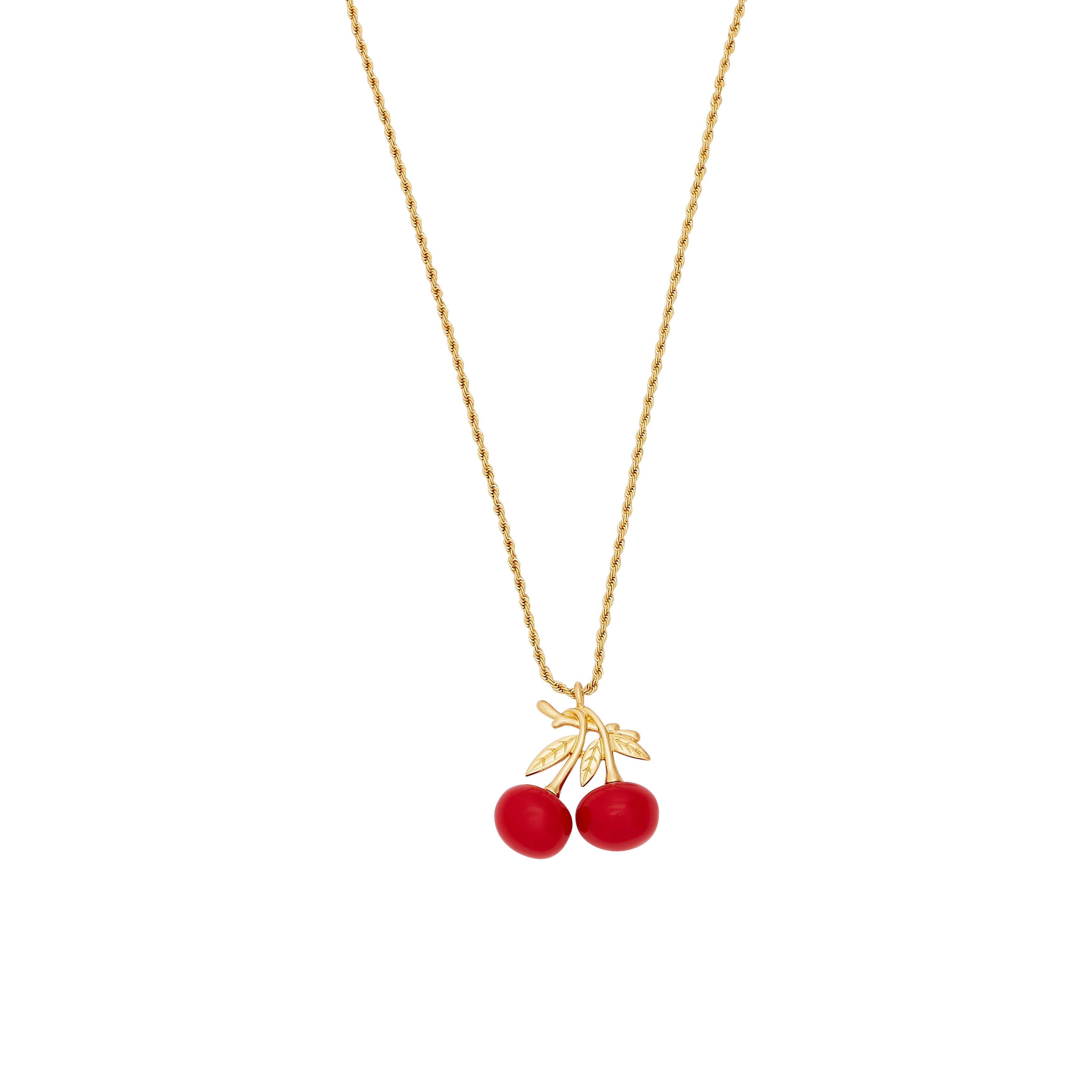 Gold Rope Chain & Cherry Pendant Necklace