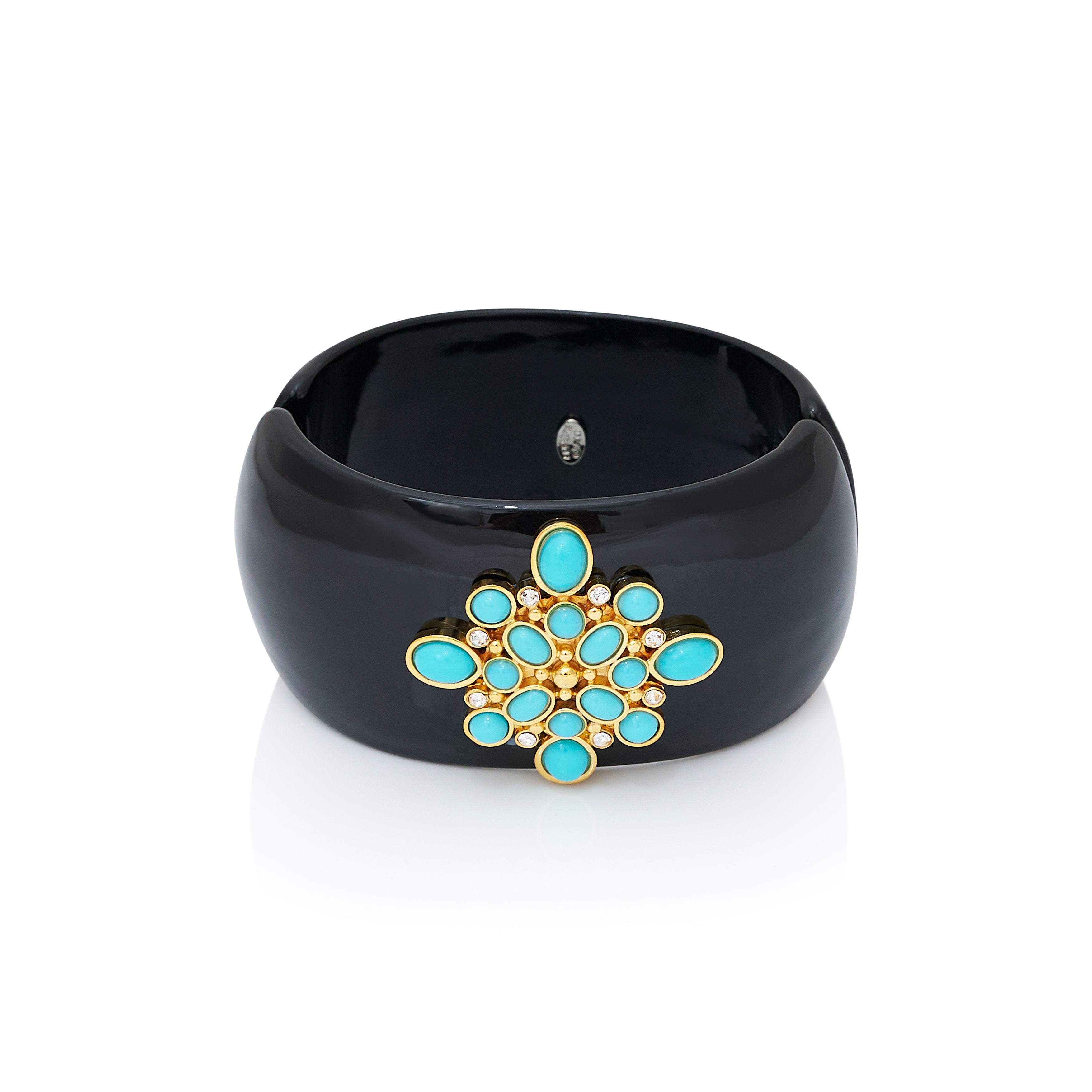 Turquoise Cabochon & Black Cuff Bracelet