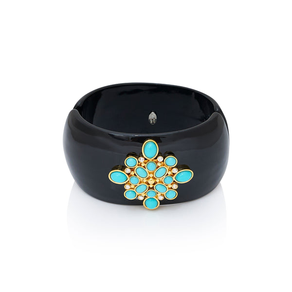 Turquoise Cabochon & Black Cuff Bracelet