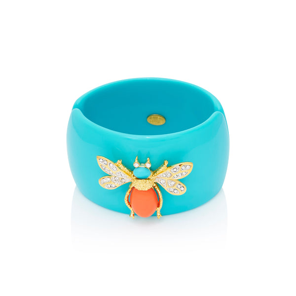 Turquoise & Coral Bee Motif Cuff Bracelet