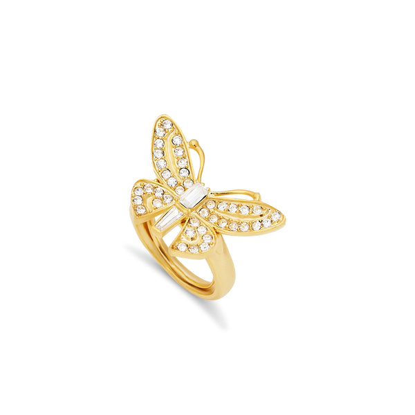 Gold & Crystal Adjustable Butterfly Ring
