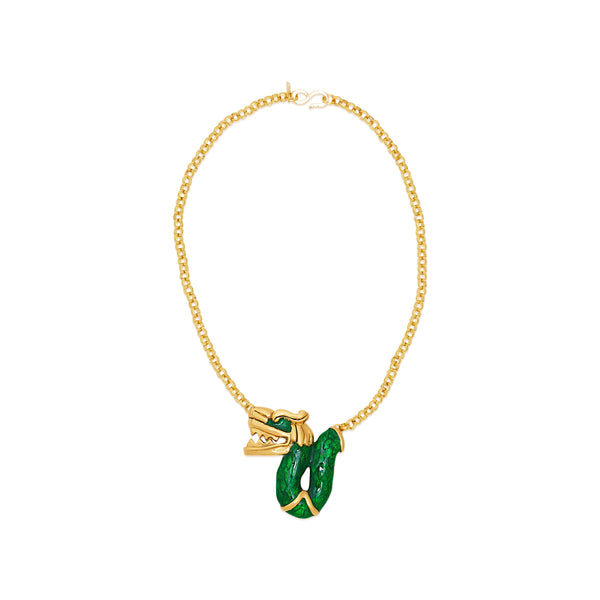 Transparent Green & Gold Dragon Pendant Necklace