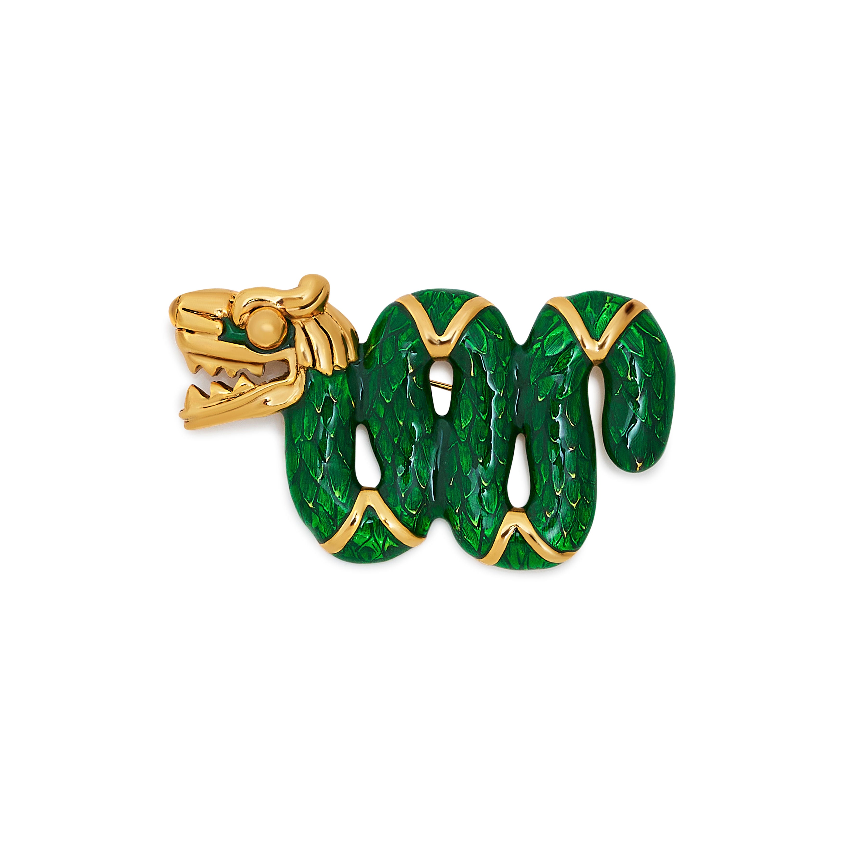 Transparent Green & Gold Coiled Dragon Pin