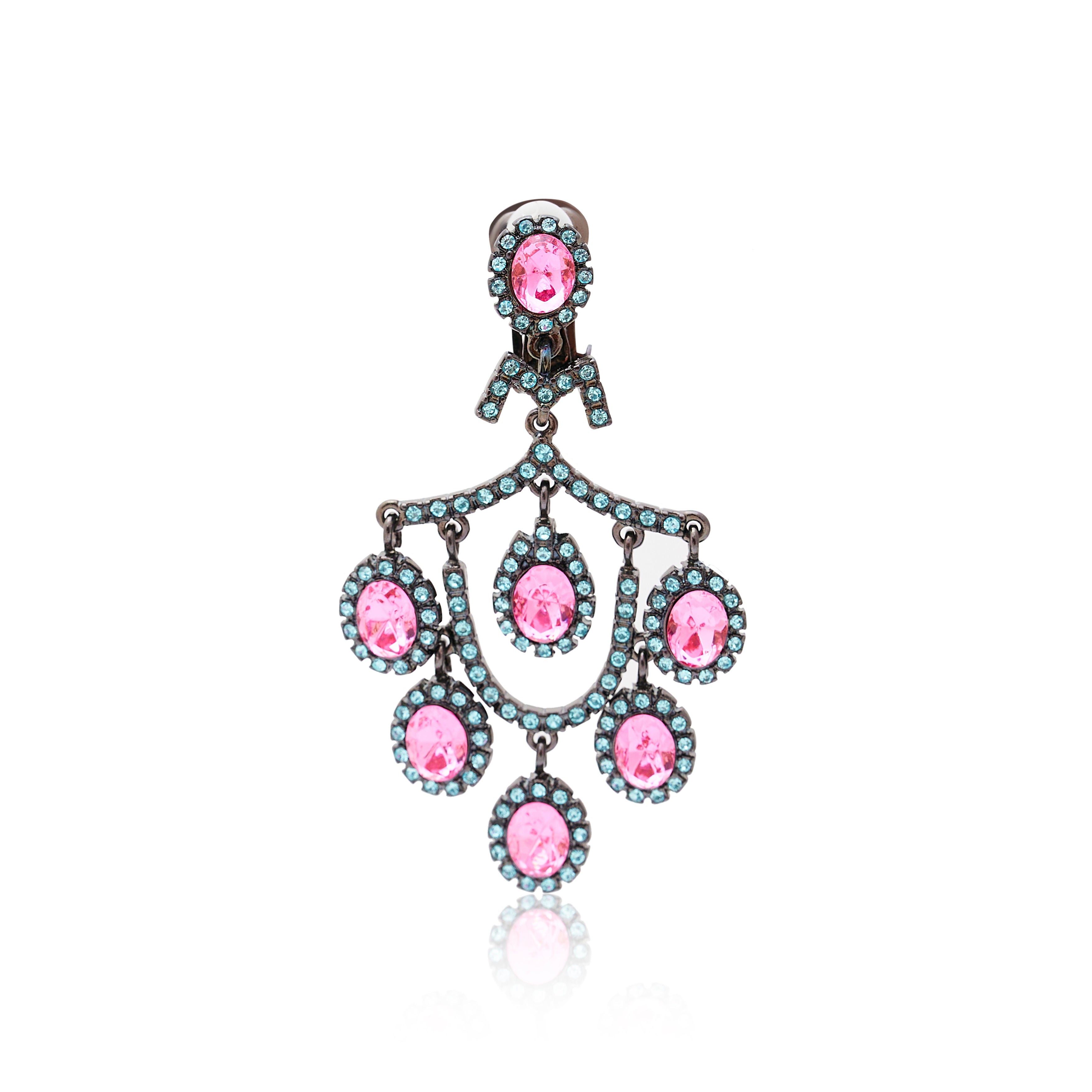 Aqua & Rose Pink Chandelier Earrings