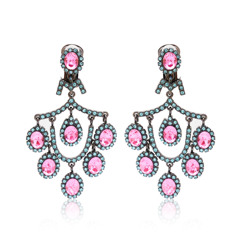 Aqua & Rose Pink Chandelier Earrings