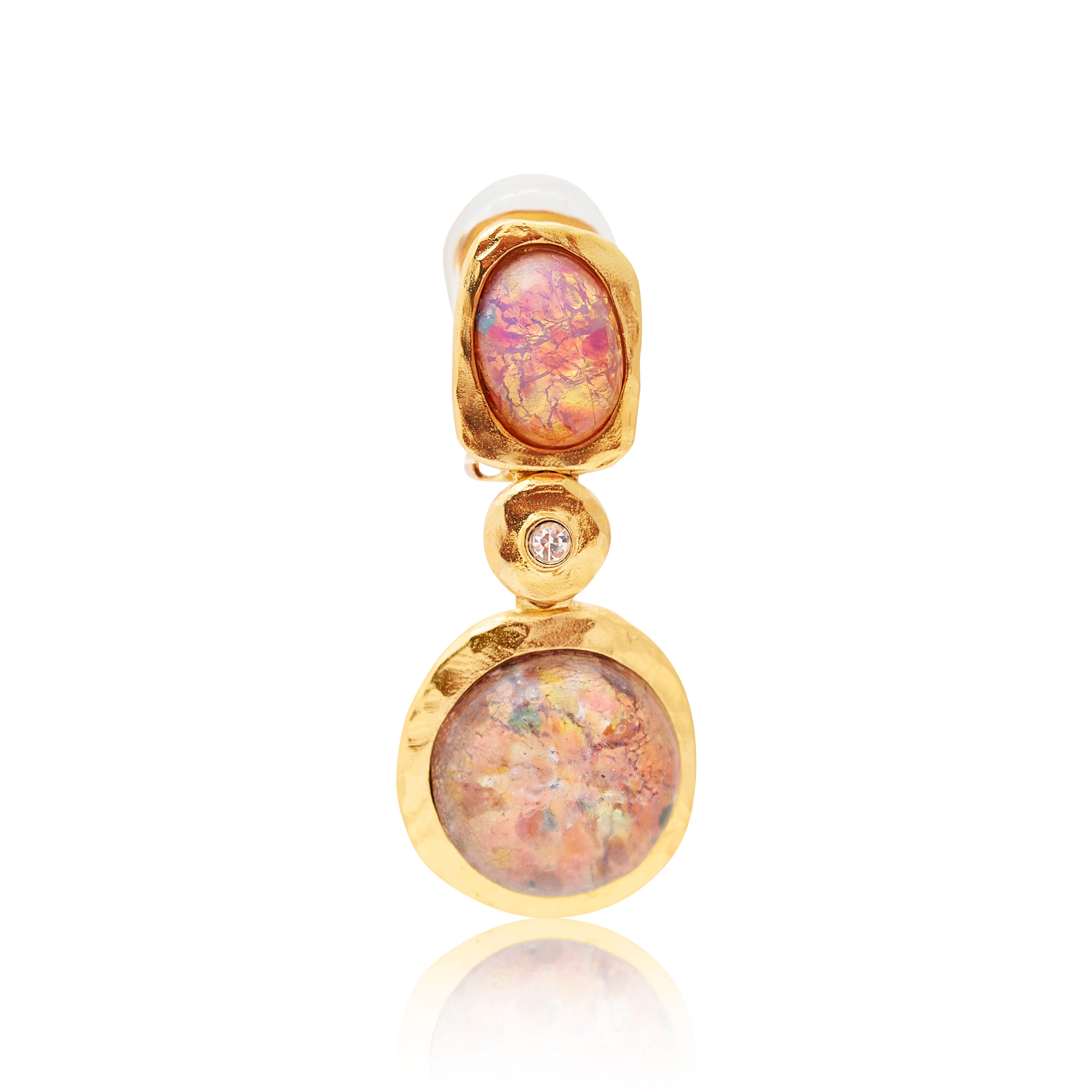 Pink Opal Cabochons Drop Clip Earring