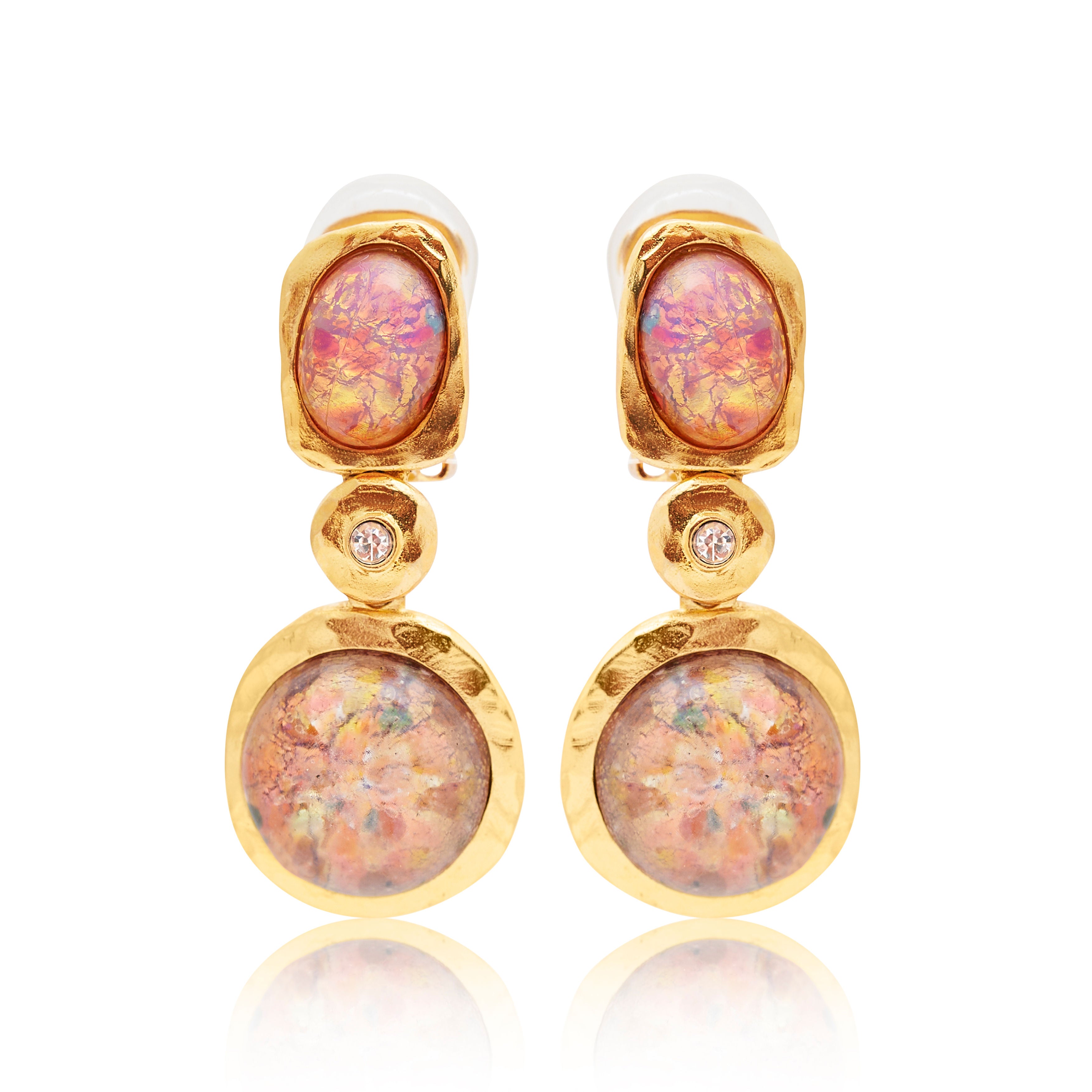 Pink Opal Cabochons Drop Clip Earring