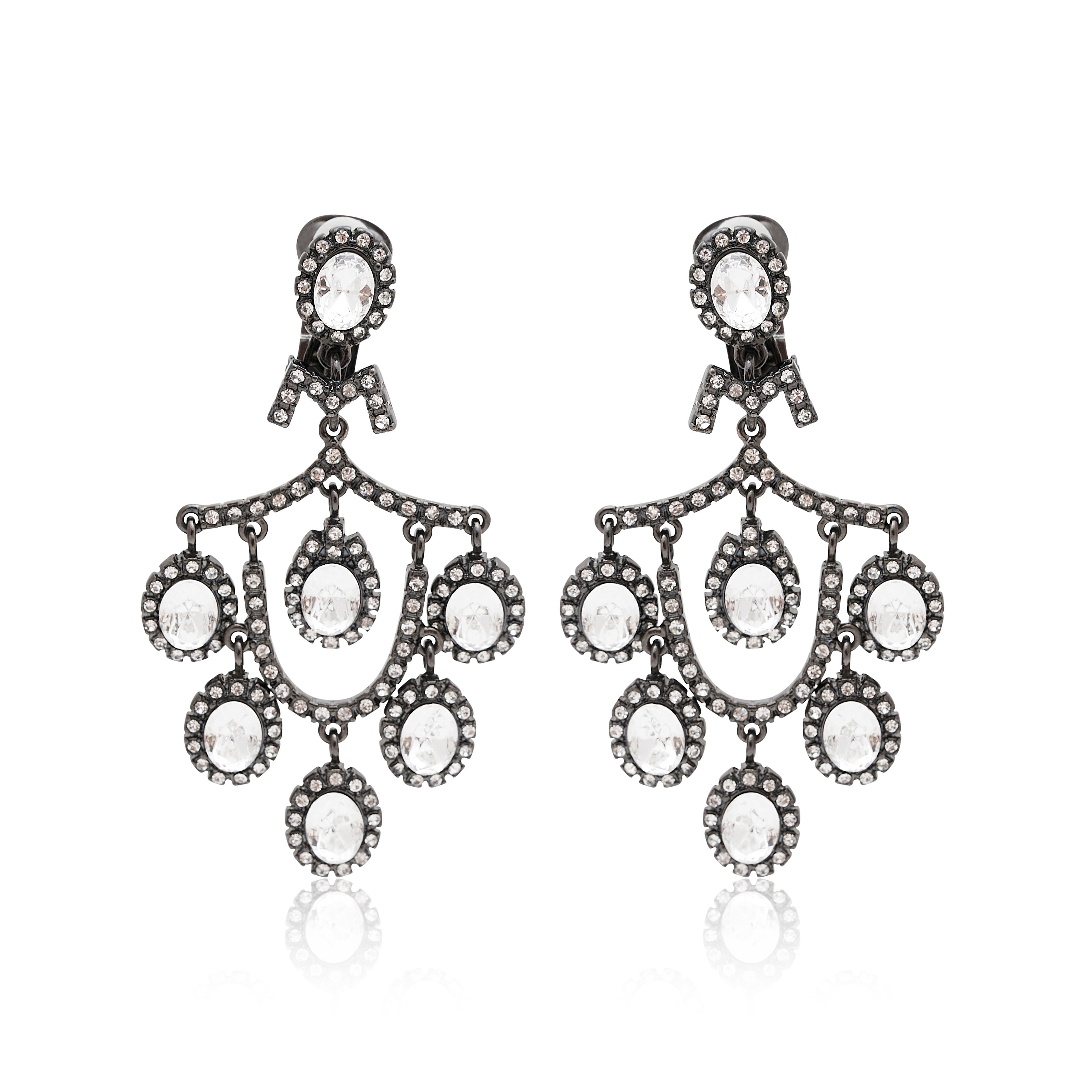 Gunmetal & Crystal Chandelier Earrings