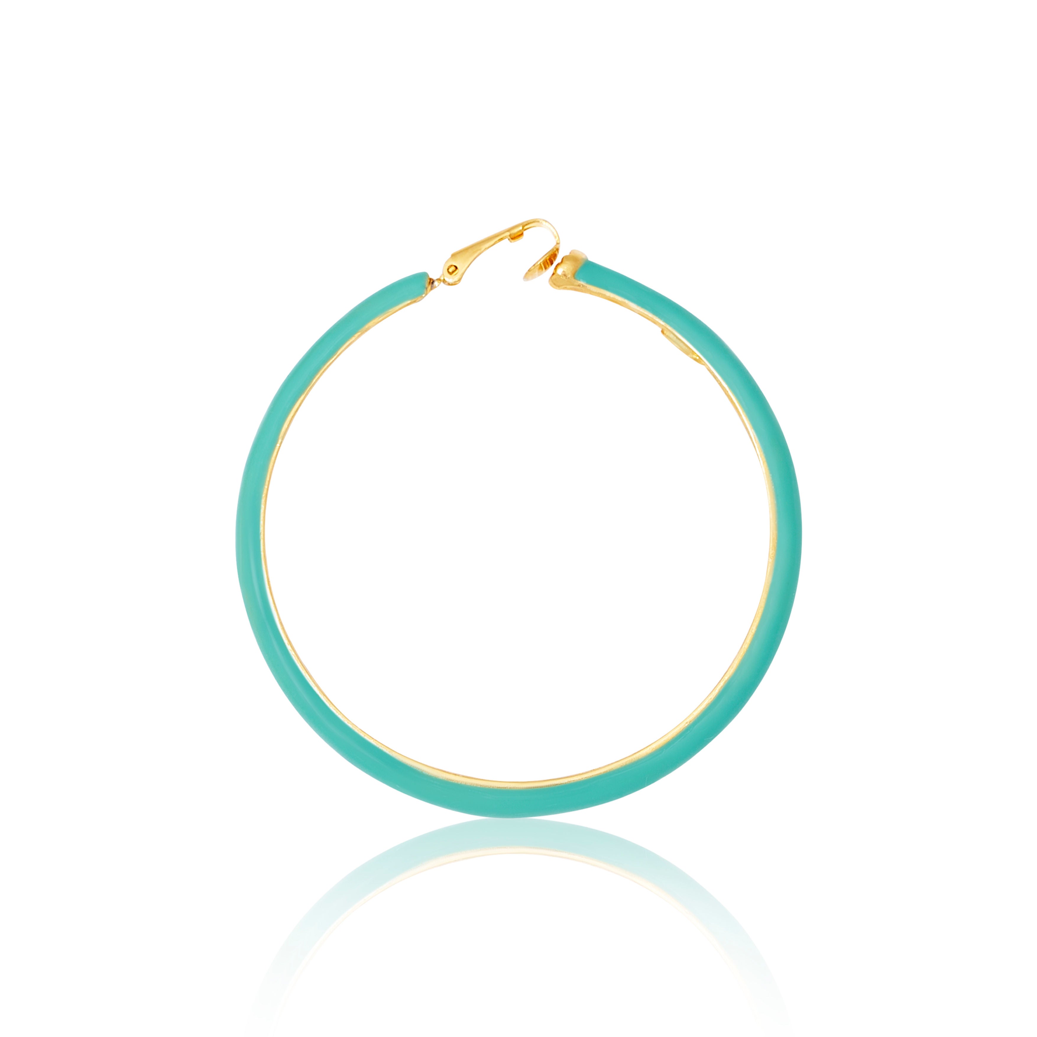 Teal and Gold Clip On Hoop Earrings