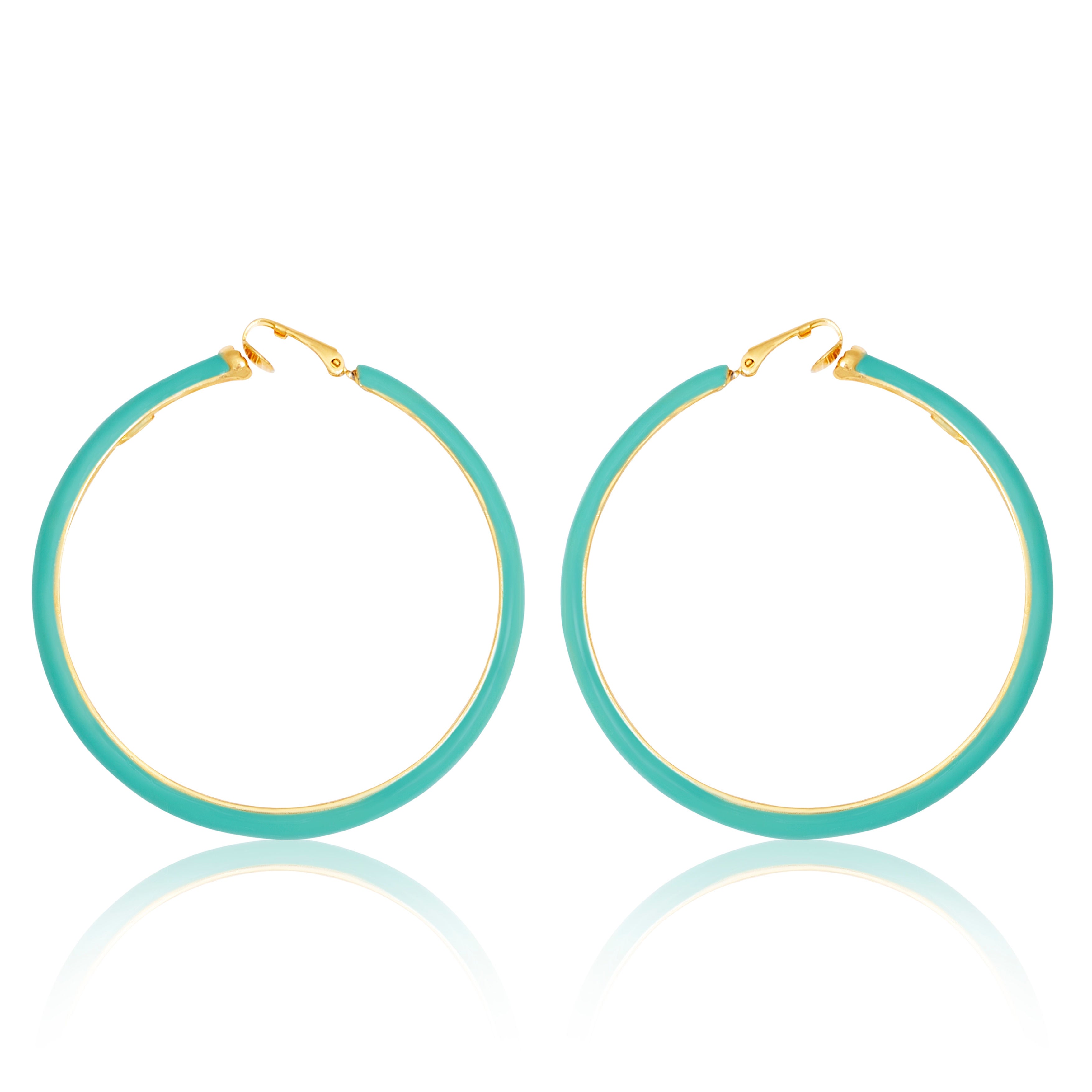 Teal and Gold Clip On Hoop Earrings