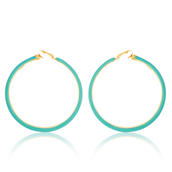 Teal and Gold Clip On Hoop Earrings