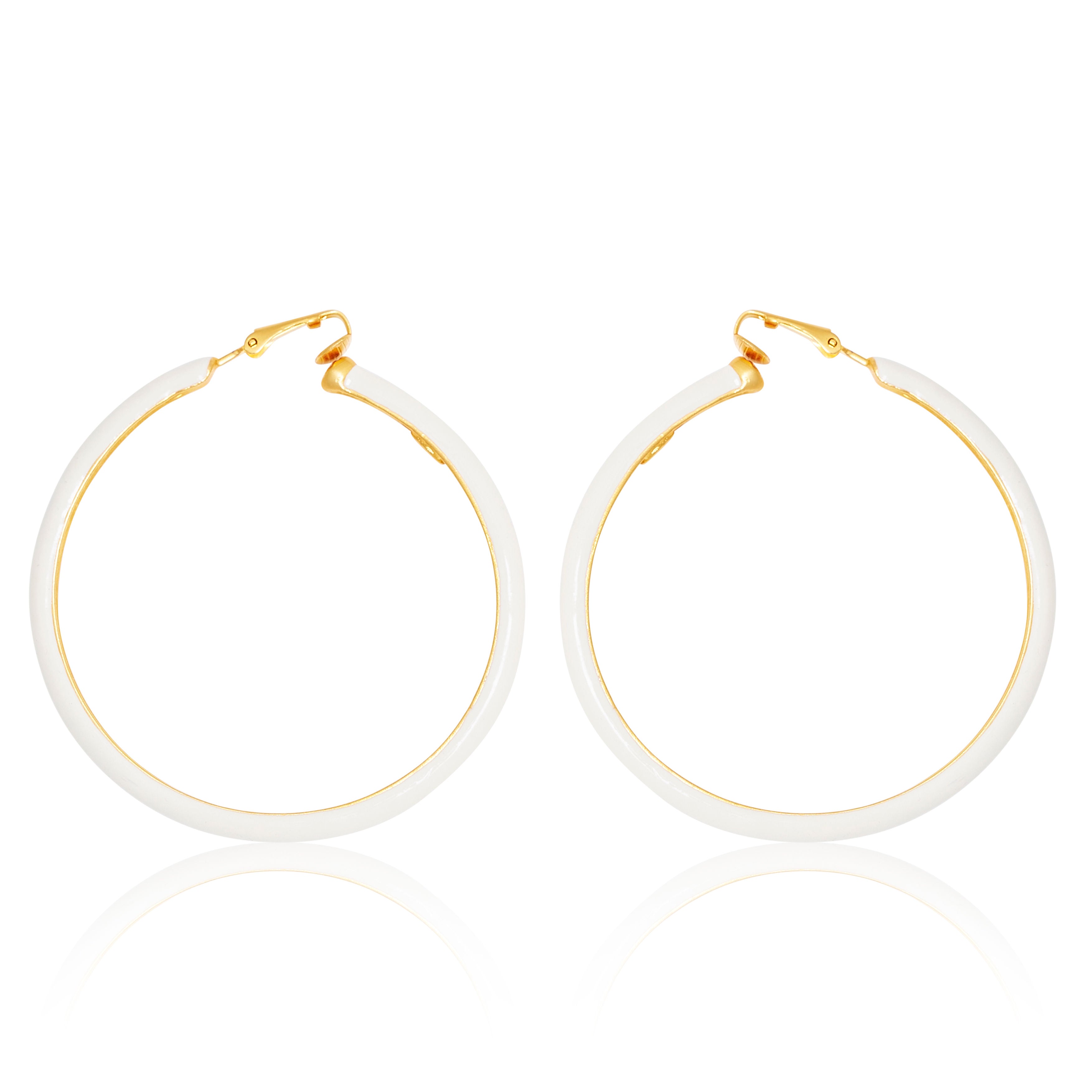 Ivory & Gold Clip-On Hoop Earrings