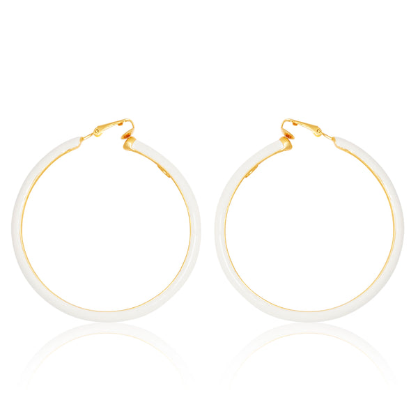 Ivory & Gold Clip-On Hoop Earrings