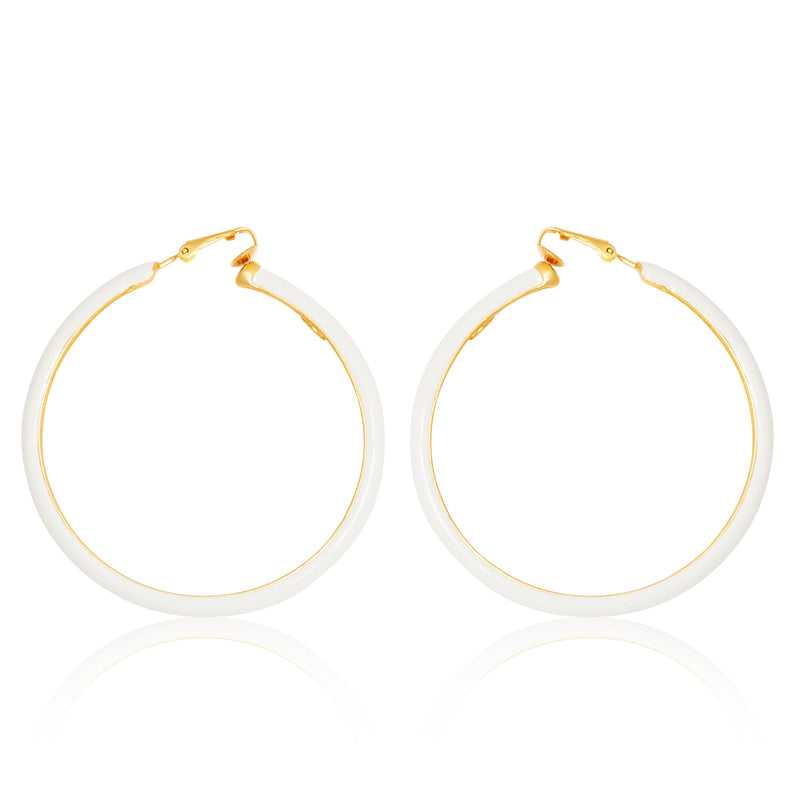 Ivory & Gold Clip-On Hoop Earrings