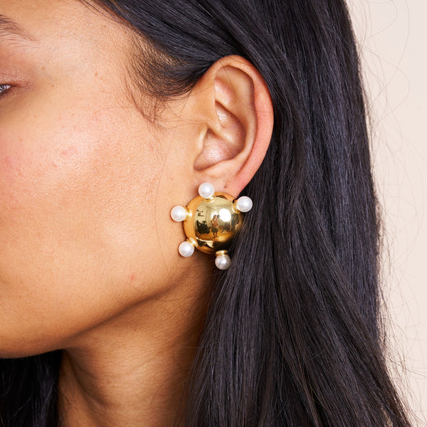 Polished Gold & Pearl Post Earrings