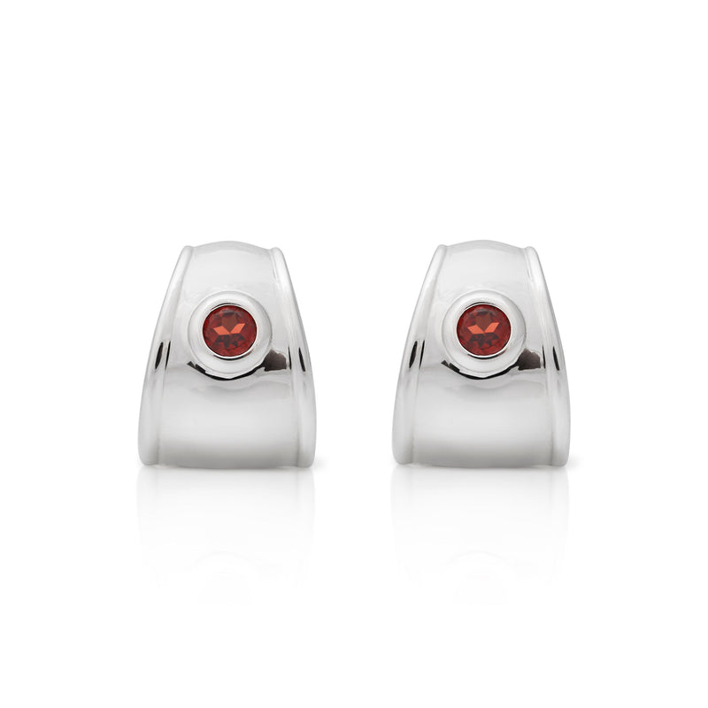925 Silver and Garnet Gemstone Center Huggie Pierced Earring