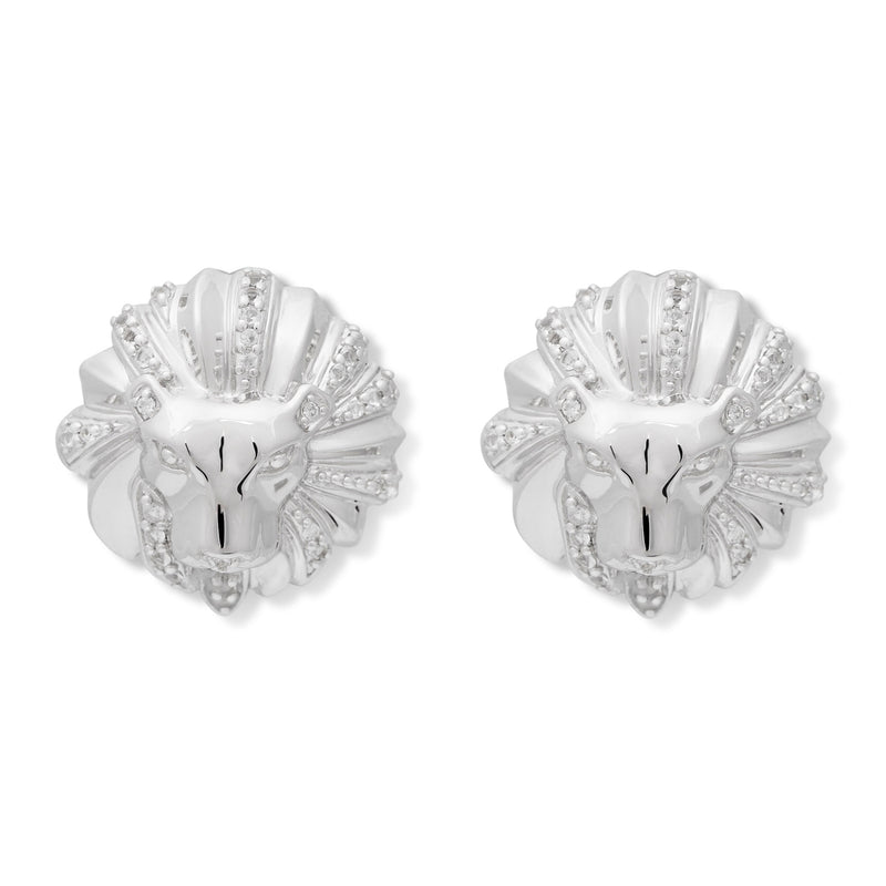 925 Silver w/ White Topaz Gemstone Lion Head Post Earring