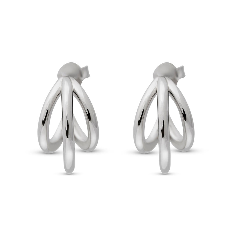 925 Silver Triple Half Hoop Post Earrings