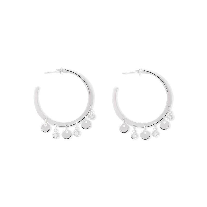 925 Silver Hoop w/ White Topaz Chanel Drop Pierced Earring