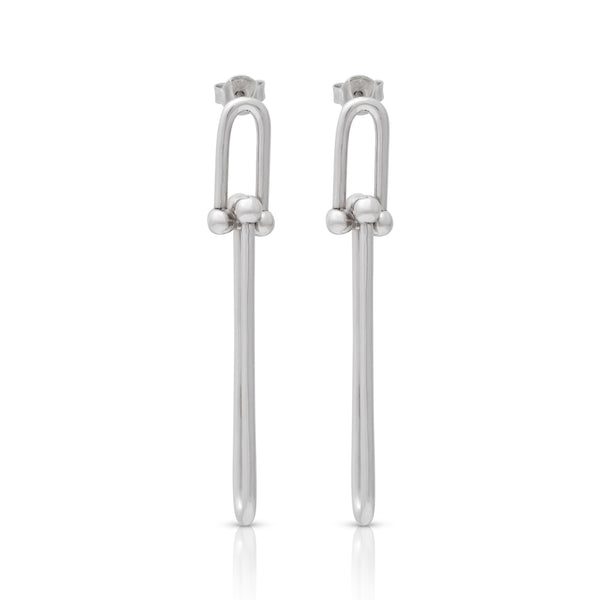 925 Silver Double Link Drop Pierced Earrings