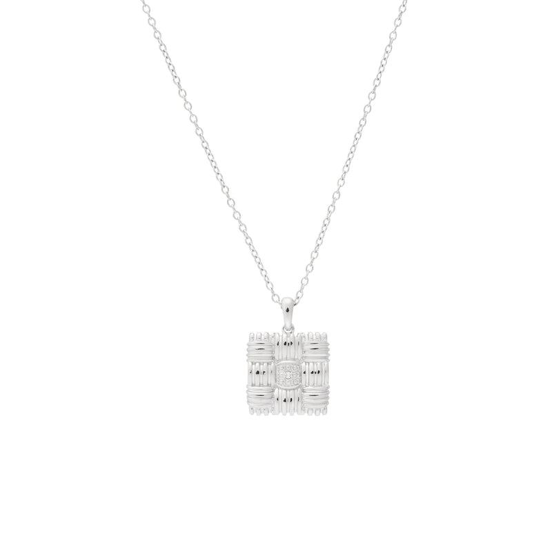 925 Silver w/ White Topaz Gemstone Square Pendant Necklace