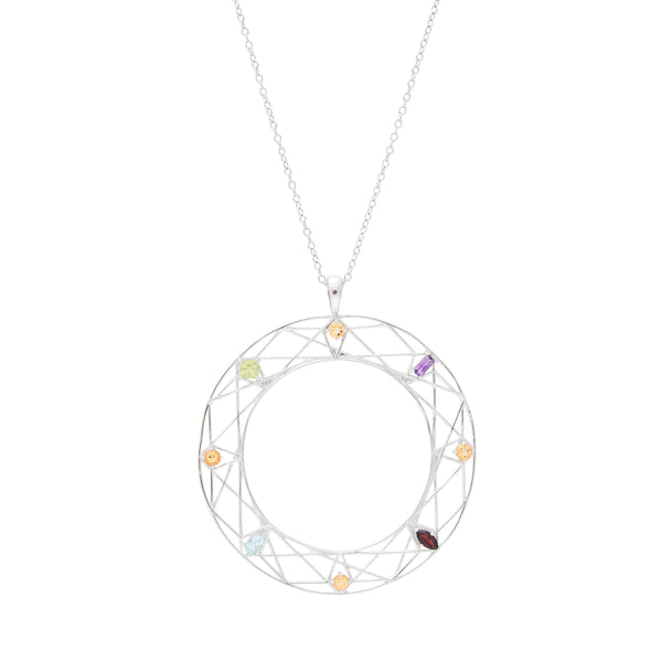 925 Silver w/ Multi Dark Gemstones Pendant Necklace