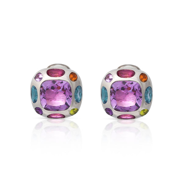 925 Silver and Pink Amethyst Center Clip Earring