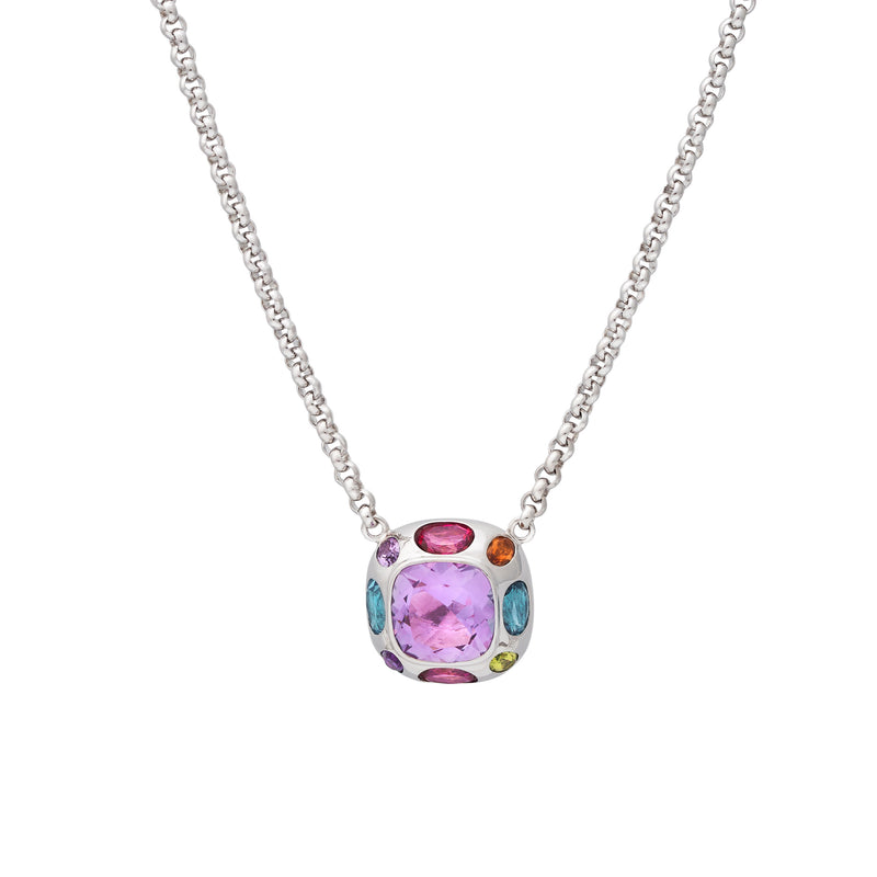 925 Silver and Pink Amethyst Center Pendant Necklace