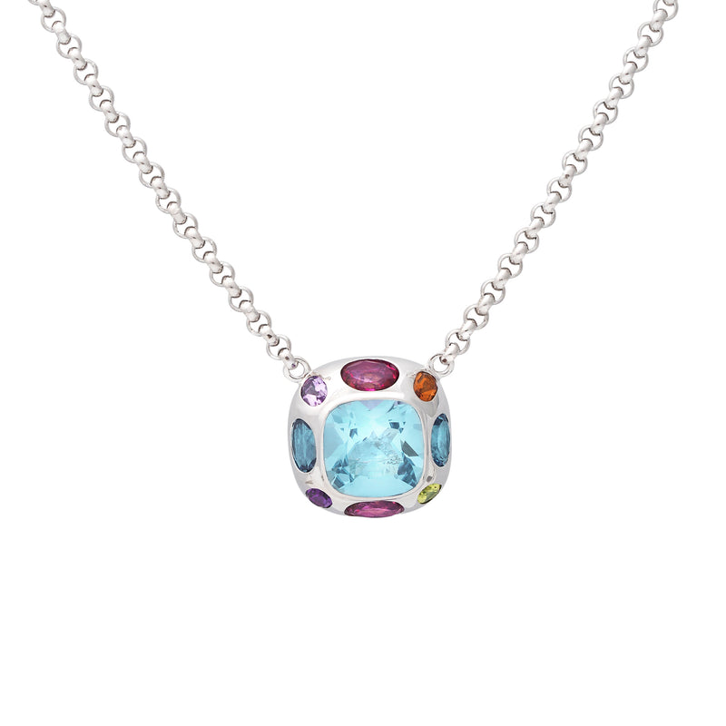 925 Silver and Swiss Blue Topaz Center Pendant Necklace