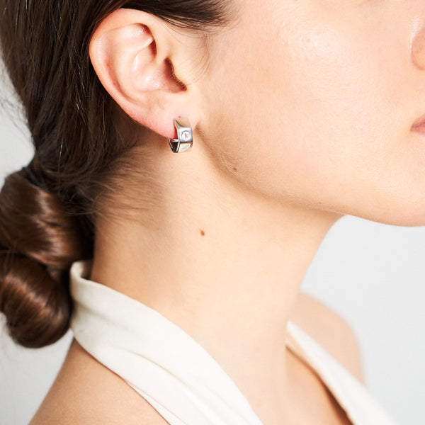 925 Silver w/ White Topaz Gemstone Center Pierced Earring