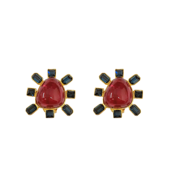 Montana and Ruby Cabochon Center Clip Earring