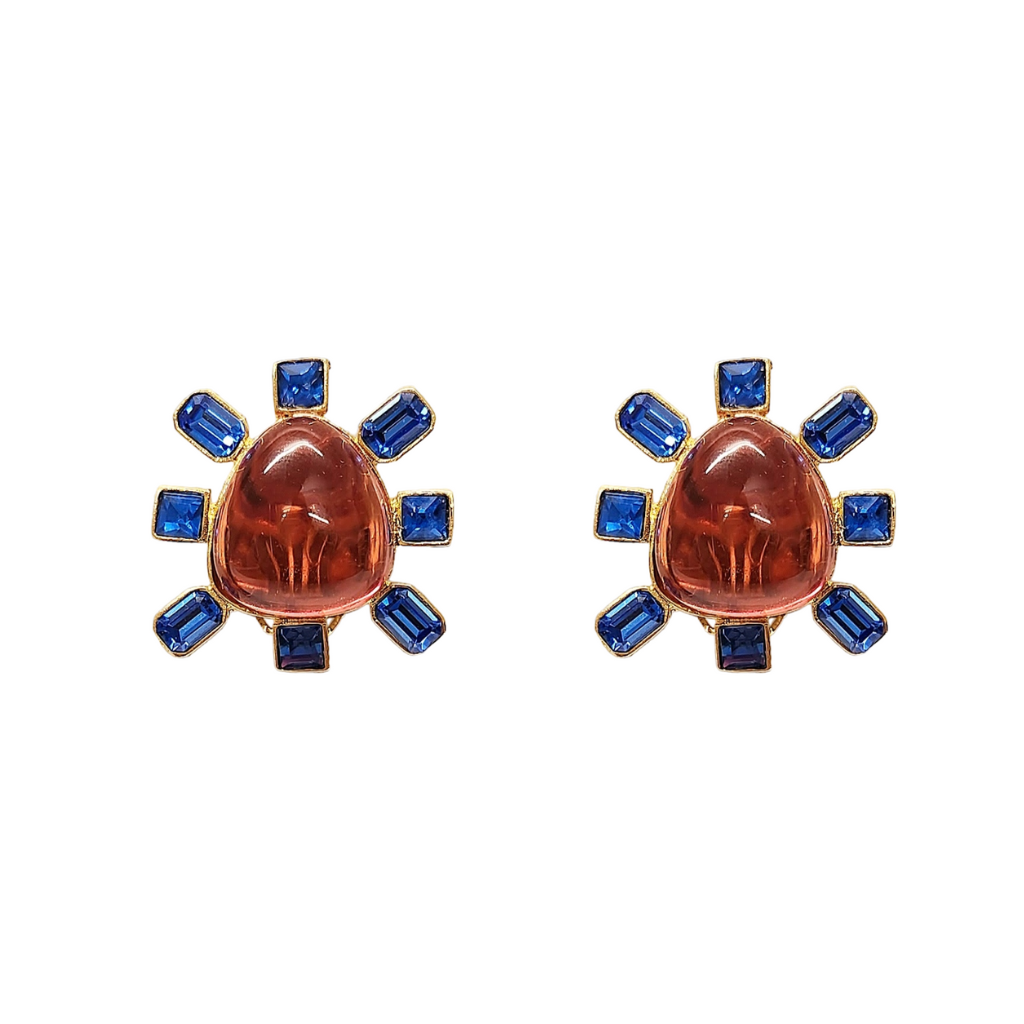 Sapphire and Rose Cabochon Center Clip Earring