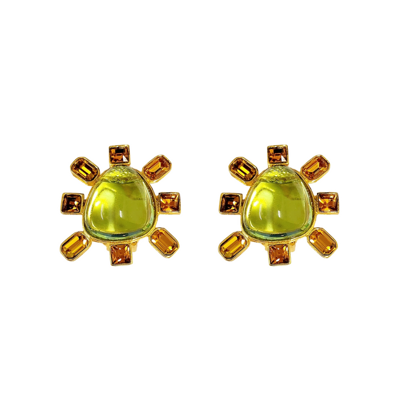 Topaz and Peridot Cabochon Center Clip Earring
