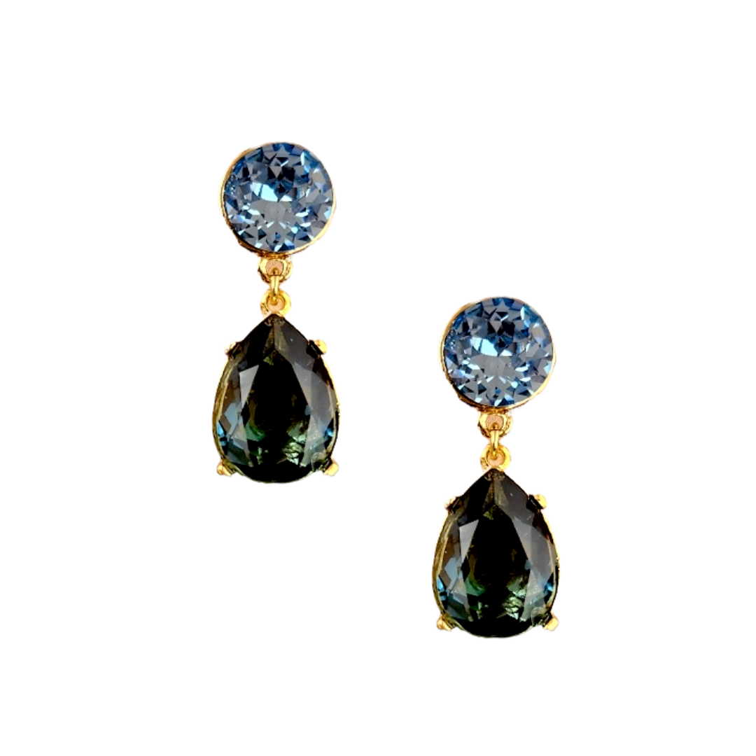 Aqua & Sapphire Teardrop Pierced Earring