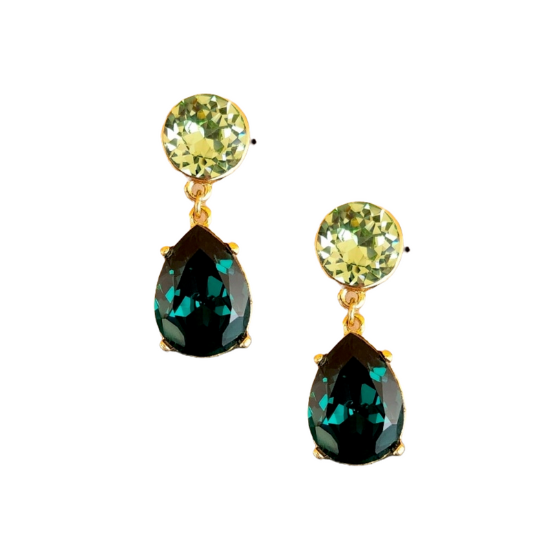 Peridot & Emerald Teardrop Pierced Earring