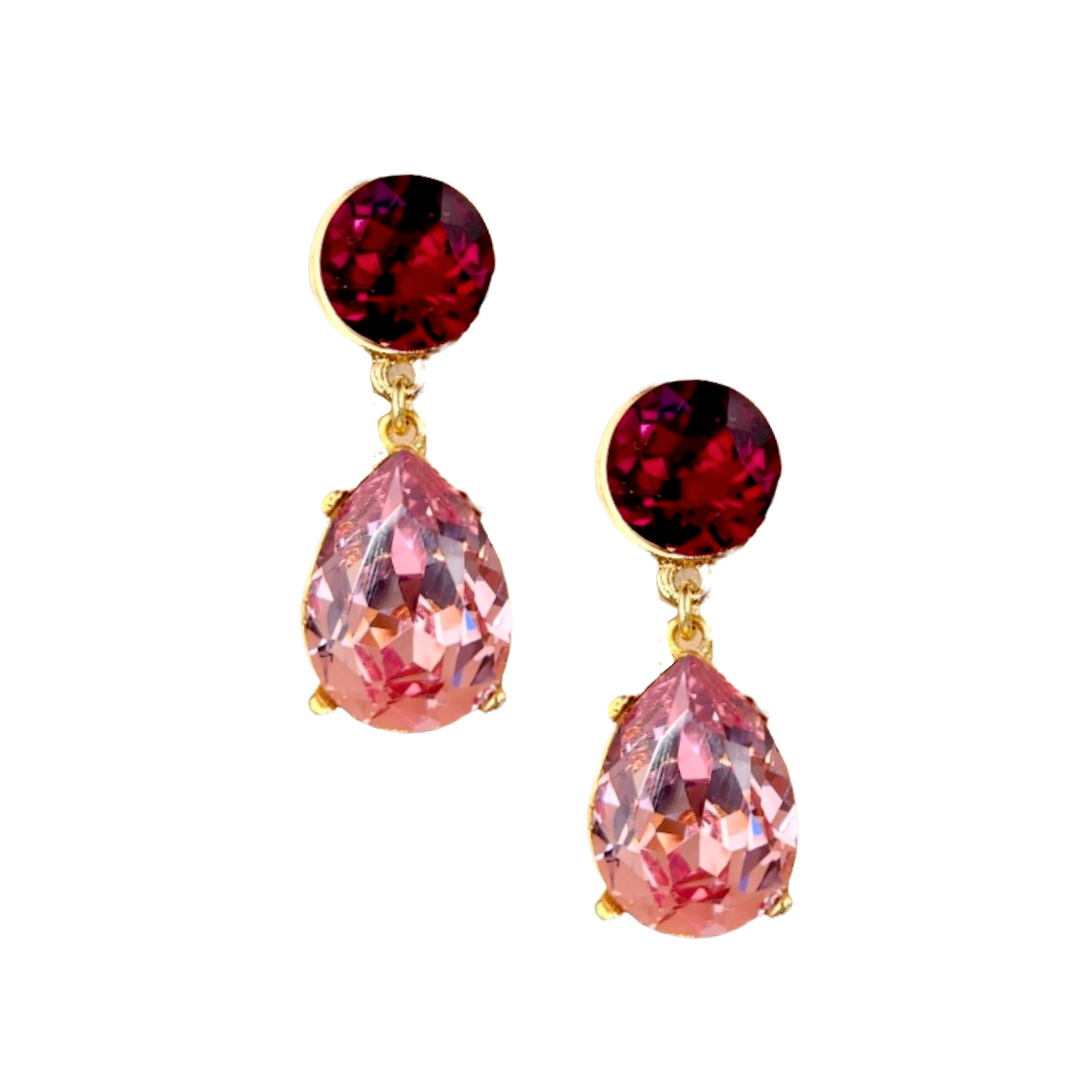 Ruby & Pink Teardrop Pierced Earring