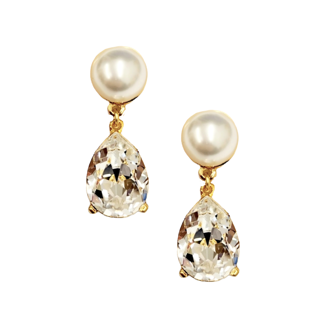 Pearl & Clear Crystal Teardrop Pierced Earring