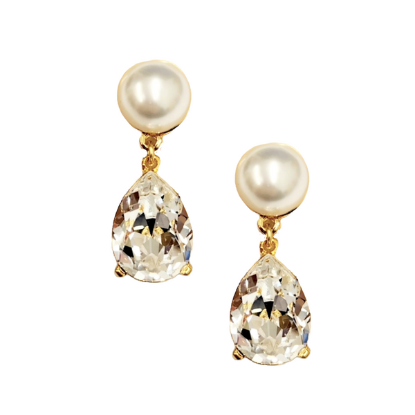 Pearl & Clear Crystal Teardrop Pierced Earring