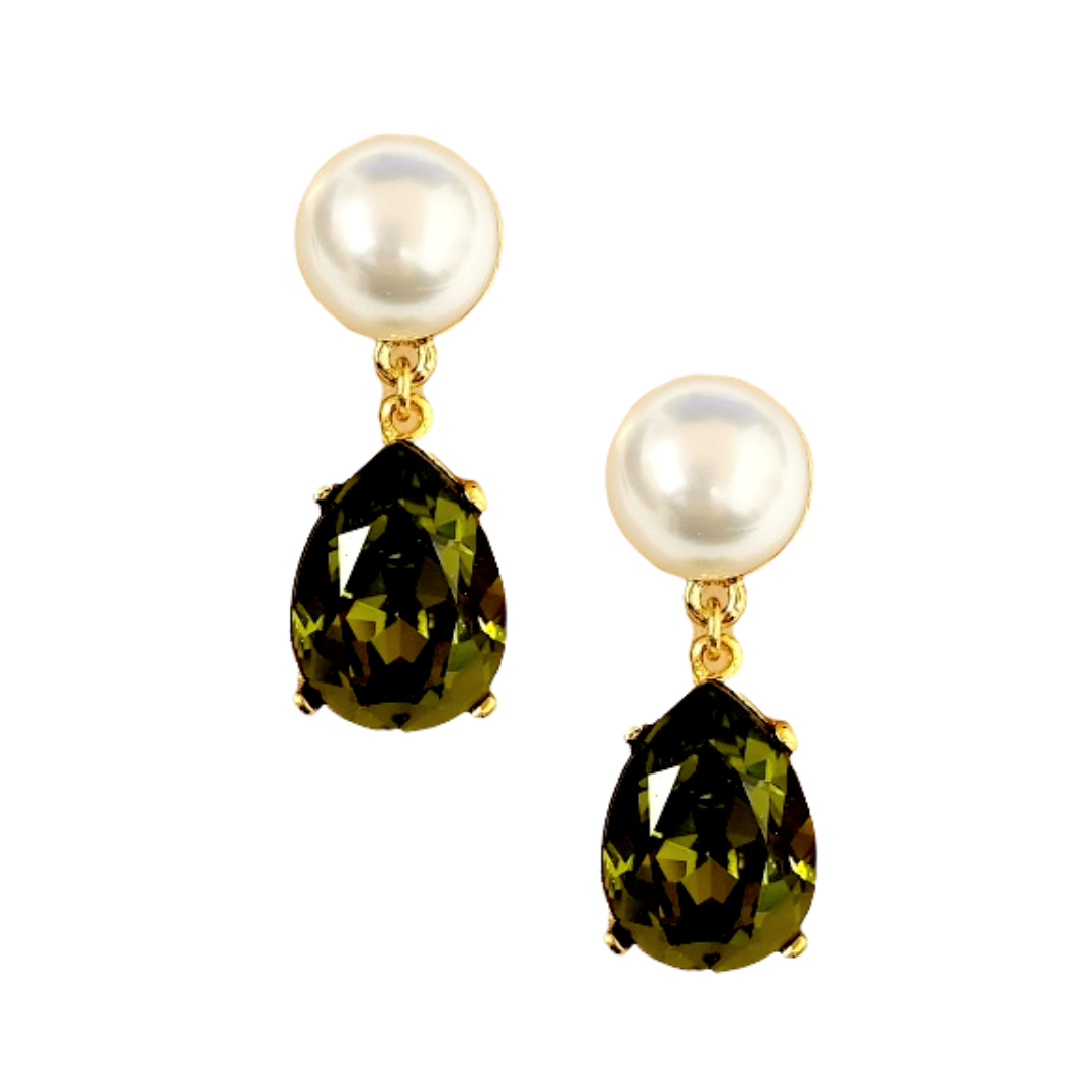 Pearl & Olivine Teardrop Pierced Earring